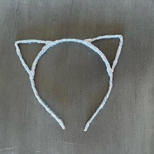 Silver Metallic Tinsel Wrapped Cat Ear Kitten Kitty Halloween Persian Headband